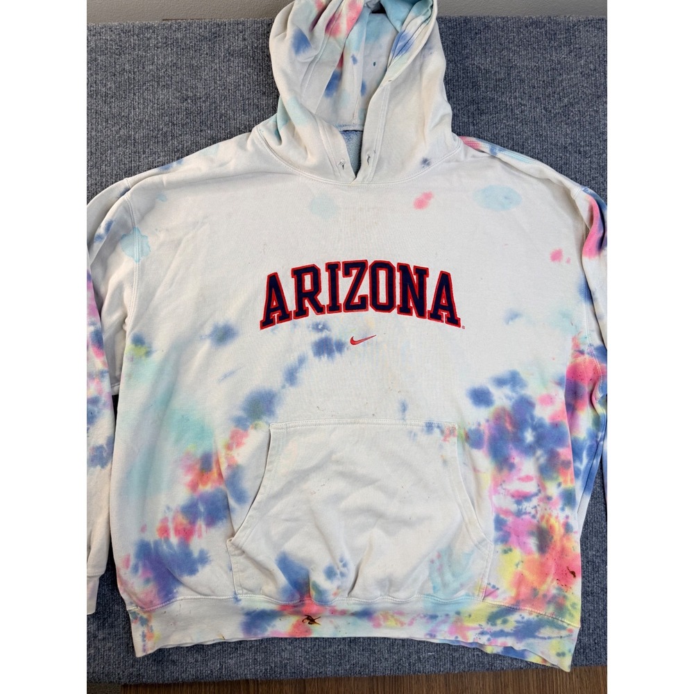 Nike Arizona Wildcats Hoodie XL White Tie Dye Spellout Center Swoosh Distressed - Picture 2 of 9